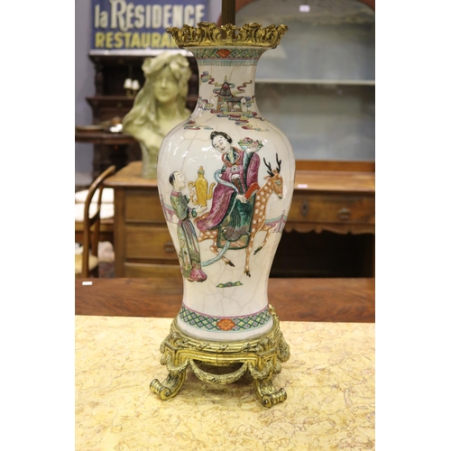 1173 - Decorative Chinese porcelain vase converted to lamp with French mounts, approx 95cm H