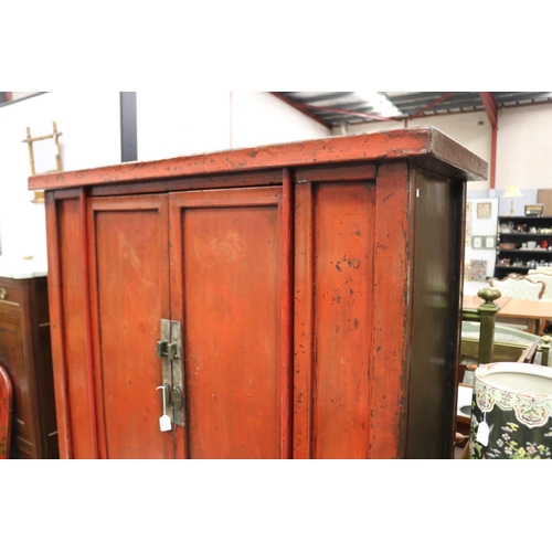 1187 - Oriental red lacquer wedding cupboard, approx 183cm H x 136cm W x 60cm D