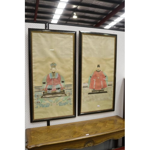 1201 - Two framed Chinese ancestral portrait paintings, each approx 134cm H x 70cm W (frame size) (2)