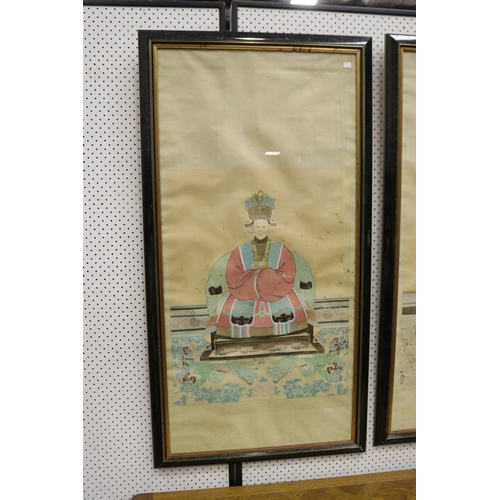 1201 - Two framed Chinese ancestral portrait paintings, each approx 134cm H x 70cm W (frame size) (2)