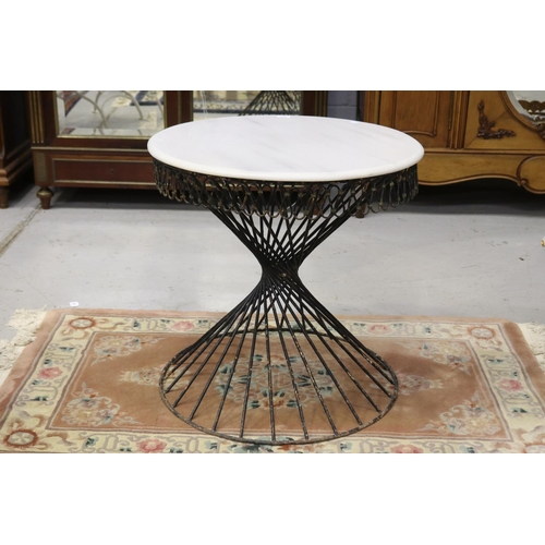 1227 - Garden table with circular marble top & twisted stylised base, approx 70cm H x 70cm Dia