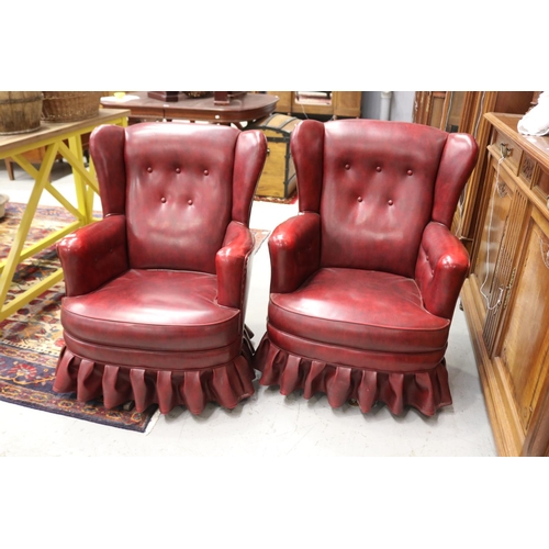 1233 - Pair of red vinyl armchairs, each approx 89cm H x 68cm W x 70cm D (2)