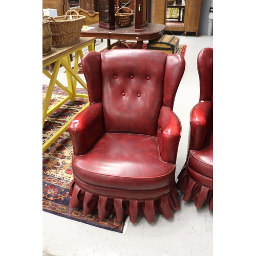 1233 - Pair of red vinyl armchairs, each approx 89cm H x 68cm W x 70cm D (2)