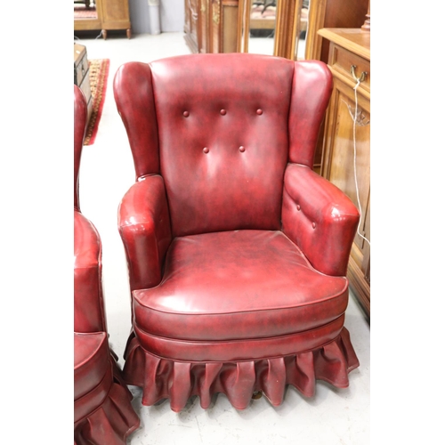 1233 - Pair of red vinyl armchairs, each approx 89cm H x 68cm W x 70cm D (2)