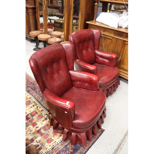 1233 - Pair of red vinyl armchairs, each approx 89cm H x 68cm W x 70cm D (2)