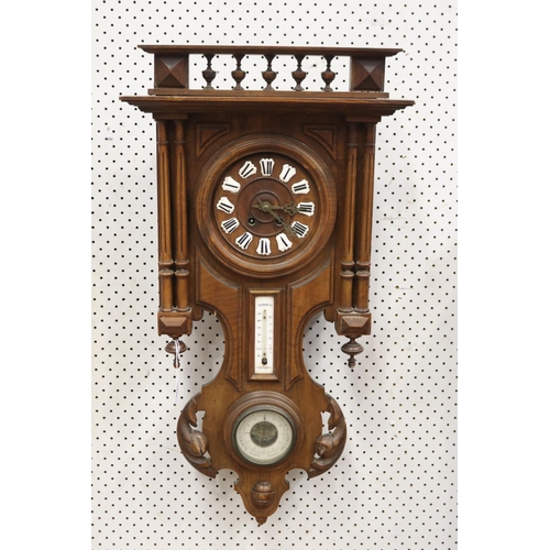 1238 - Henri II wooden cased clock with barometer, approx 81cm H x 44cm W x 17cm D