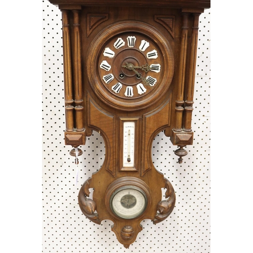 1238 - Henri II wooden cased clock with barometer, approx 81cm H x 44cm W x 17cm D