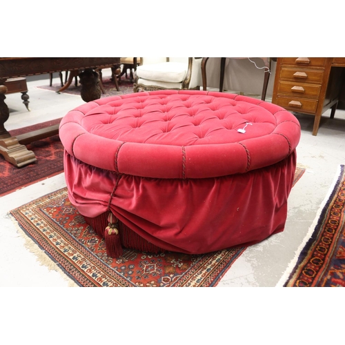 1248 - Red deep buttoned circular ottoman, approx 46cm H x 117cm Dia