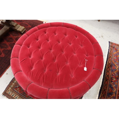 1248 - Red deep buttoned circular ottoman, approx 46cm H x 117cm Dia