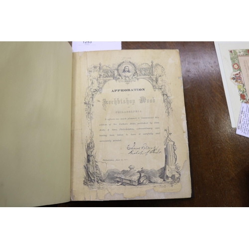 1253 - American catholic bible, c. 1876, published in Philadelphia, leather bound, restored