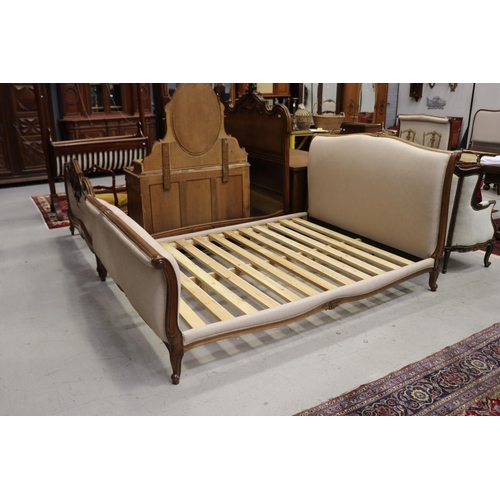 1285 - French Louis XV style queen size upholstered sleigh bed, with slats, approx 116cm H x 225cm L x 163c... 