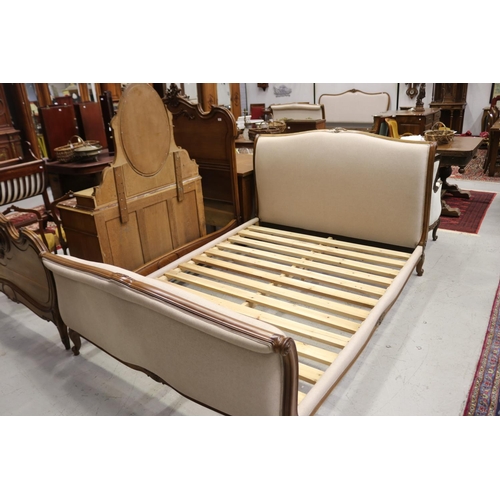 1285 - French Louis XV style queen size upholstered sleigh bed, with slats, approx 116cm H x 225cm L x 163c... 