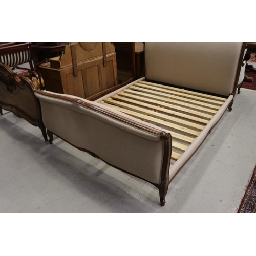 1285 - French Louis XV style queen size upholstered sleigh bed, with slats, approx 116cm H x 225cm L x 163c... 