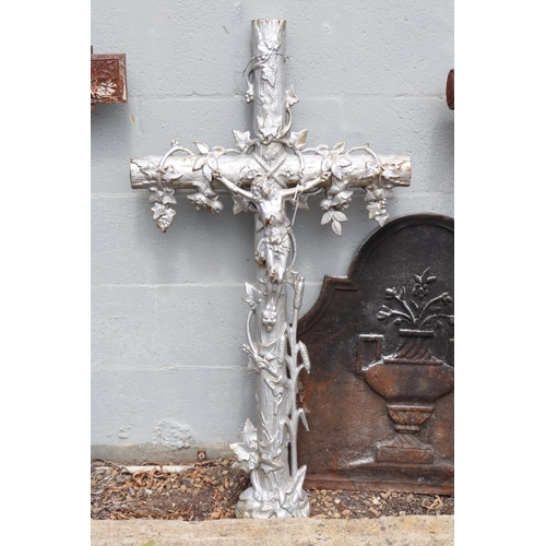 1330 - Antique French cast iron cross, approx 101cm H x 53cm W