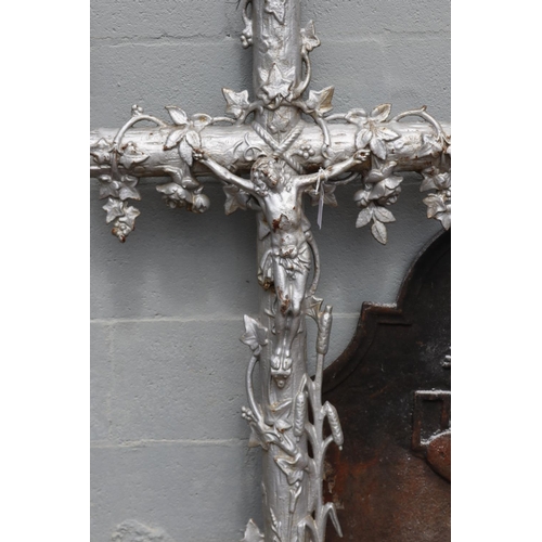 1330 - Antique French cast iron cross, approx 101cm H x 53cm W