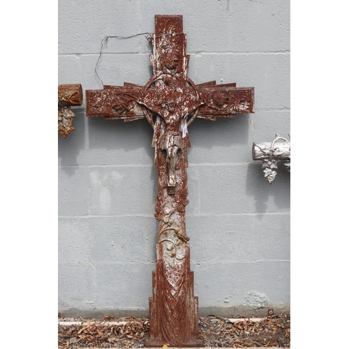 1331 - French Art Deco cast iron cross with Jesus, approx 117cm H x 57cm W