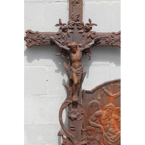 1334 - Antique French cast iron cross, Jesus, approx 120cm H x 64cm W