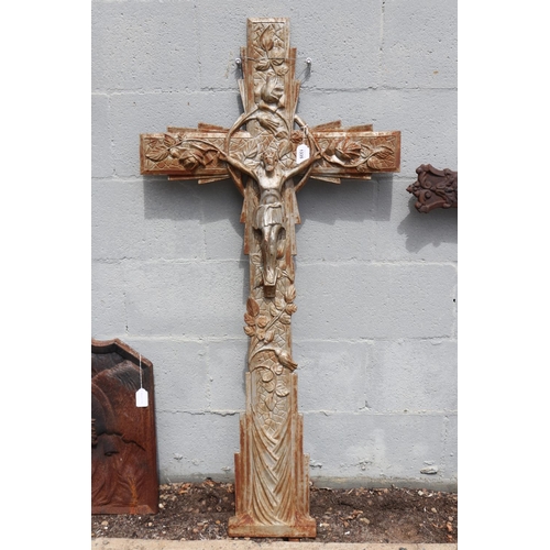 1335 - Antique French cast iron cross, approx 119cm H x 57cm W
