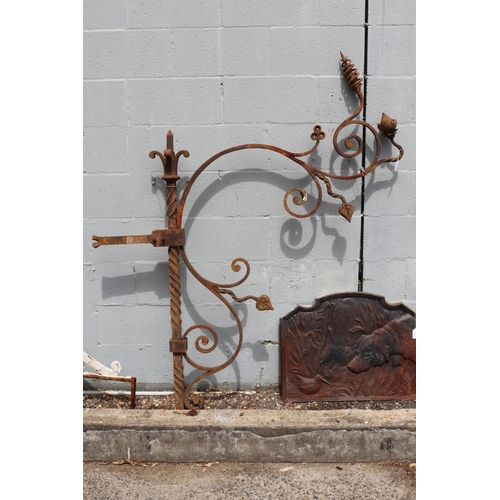 1337 - Old French wrought iron sign bracket, well made example, approx 153cm H x 130cm W