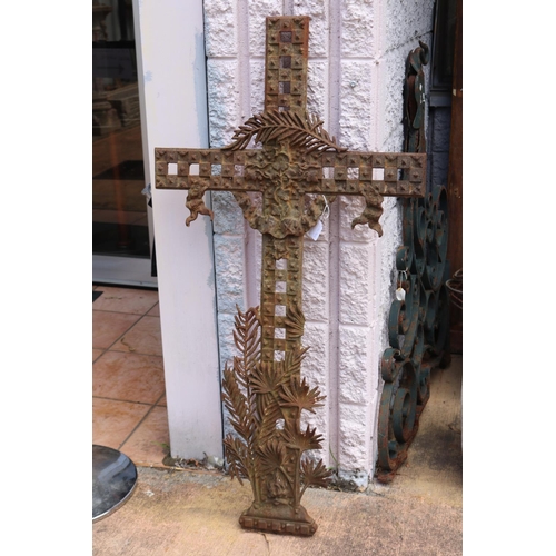 1343 - Antique French cast iron cross, approx 116cm H x 60cm W
