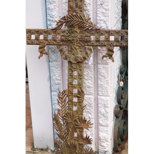 1343 - Antique French cast iron cross, approx 116cm H x 60cm W