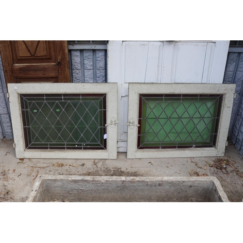 1366 - Pair of leadlight windows, each approx 64cm H x 86cm W (2)