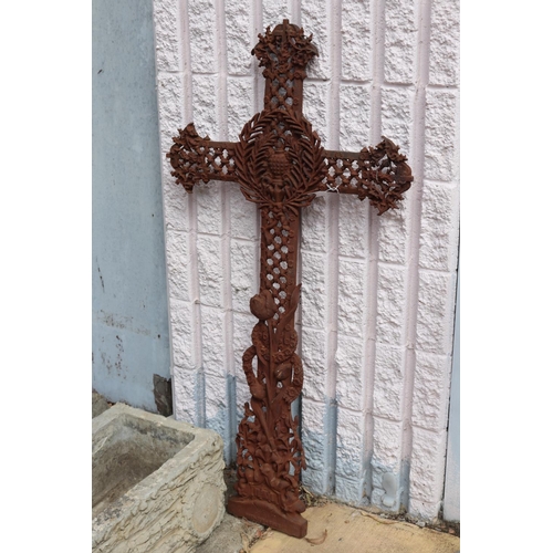 1309 - Antique French cast iron cross, approx 121cm H x 65cm W