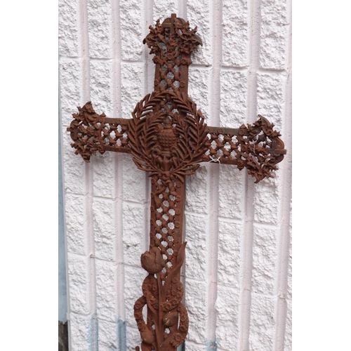 1309 - Antique French cast iron cross, approx 121cm H x 65cm W