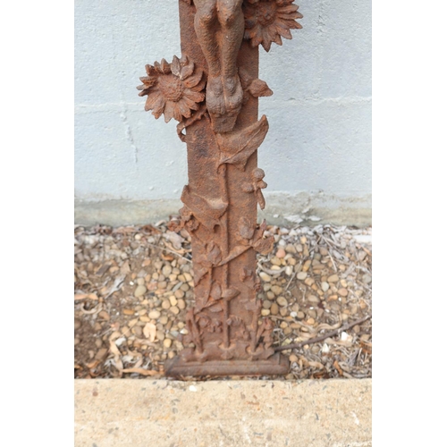 1313 - Antique French cast iron cross, Jesus, approx 123cm H x 71cm W