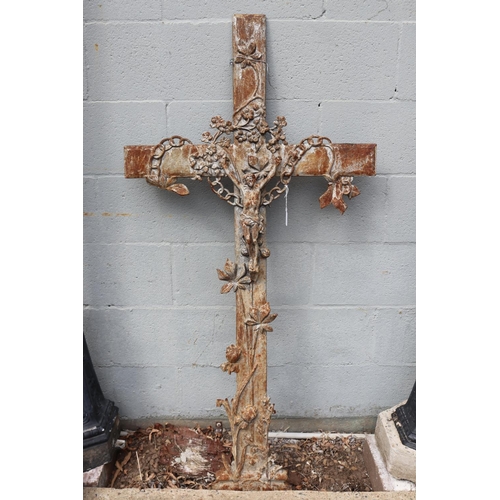 1315 - Antique French cast iron cross, approx 130cm H x 64cm W