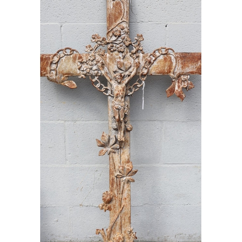 1315 - Antique French cast iron cross, approx 130cm H x 64cm W