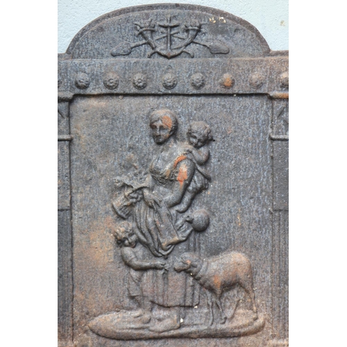 1327 - Antique French cast iron fireback, approx 54cm H x 42cm W