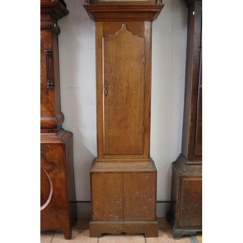1032 - Antique George III oak longcase clock with two weights and a pendulum, approx 211cm H x 47cm W x 23c... 