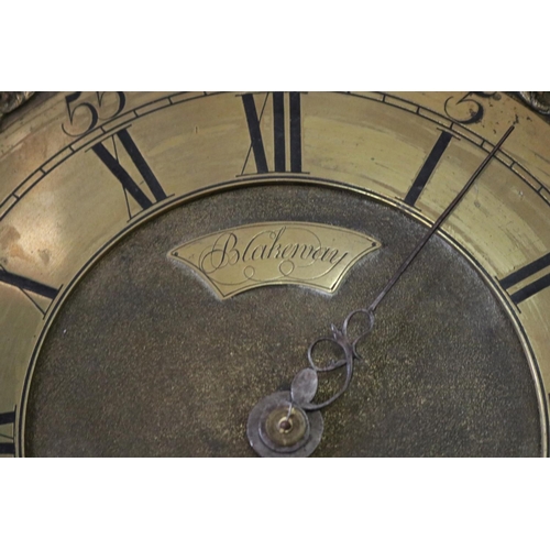 1033 - Antique George II oak longcase clock, circa 1750, no key, has weights and pendulum, approx 224cm H x... 