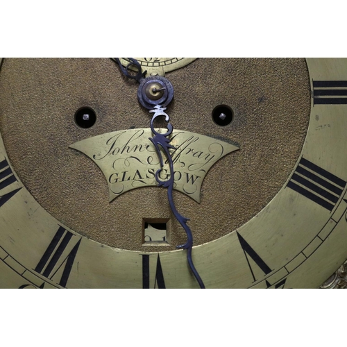 1036 - Antique Scottish mahogany longcase clock, brass arched dial by John Jeffray Glasgow, strike and sile... 