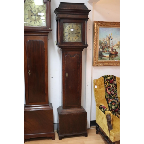 1037 - Antique George III oak longcase clock, circa 1770 and later, has key (in office 8000.20), has weight... 
