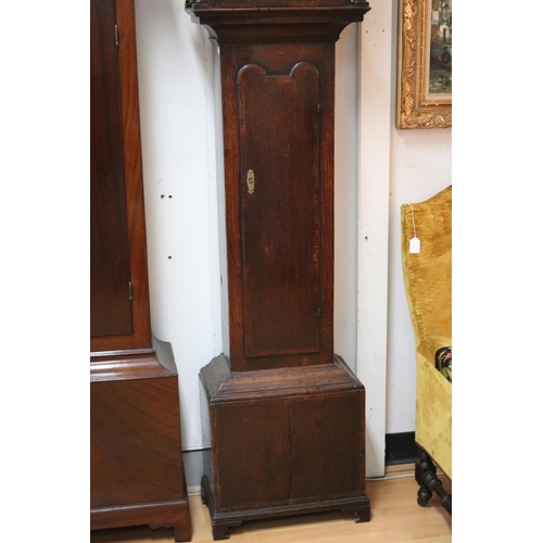 1037 - Antique George III oak longcase clock, circa 1770 and later, has key (in office 8000.20), has weight... 