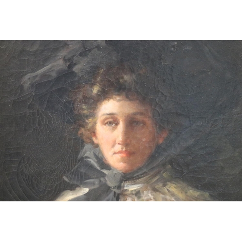 211 - John Samuel Watkins (1866-1942) Australia, unknown sitter, lady in a black plume hat, white lace col... 