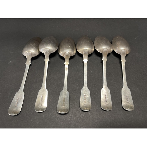 119 - Six antique English sterling silver desert spoons, marked for London 1834 by JH, approx weight 249 g... 