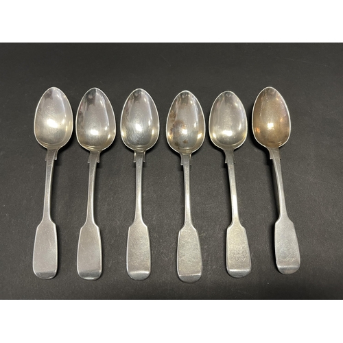 120 - Six antique English sterling silver teaspoons, 5 marked of London 1854, 1 marked London 1861, total ... 