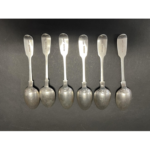 120 - Six antique English sterling silver teaspoons, 5 marked of London 1854, 1 marked London 1861, total ... 