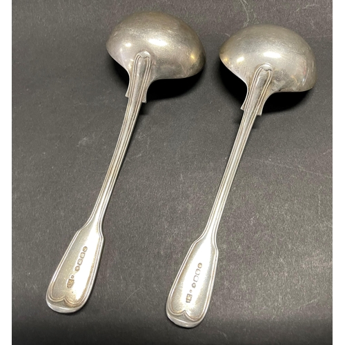 121 - Pair of antique Victorian hallmarked sterling silver fiddle and thread ladles, with crest, London 18... 
