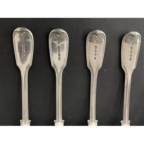134 - Set of eight antique Victorian hallmarked sterling silver fiddle and thread spoons, London 1842-43, ... 