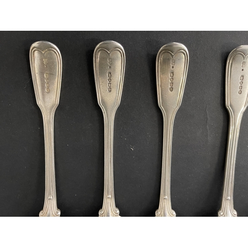 135 - Set of six antique Victorian hallmarked sterling silver fiddle and thread spoons, monogrammed R.I.D,... 