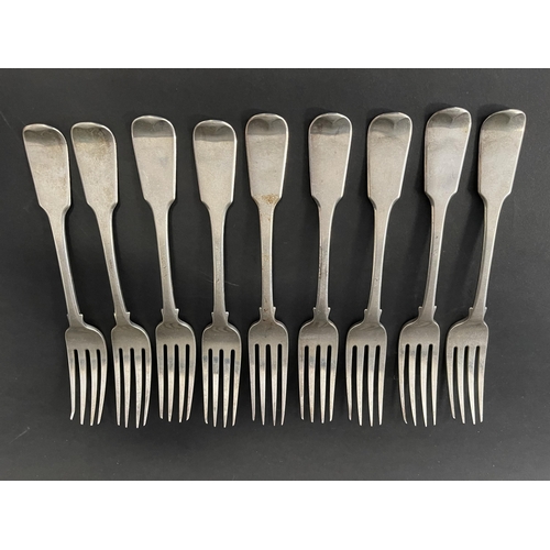 140 - Set of nine antique Georgian hallmarked sterling silver dinner forks, inscribed 