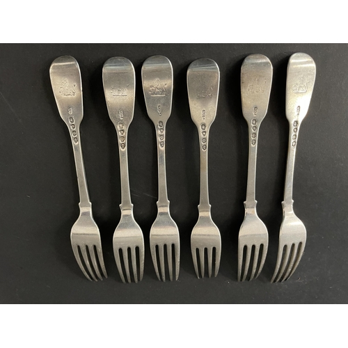 143 - Set of six antique Victorian hallmarked sterling silver forks, London 1849-50, George Adams, approx ... 
