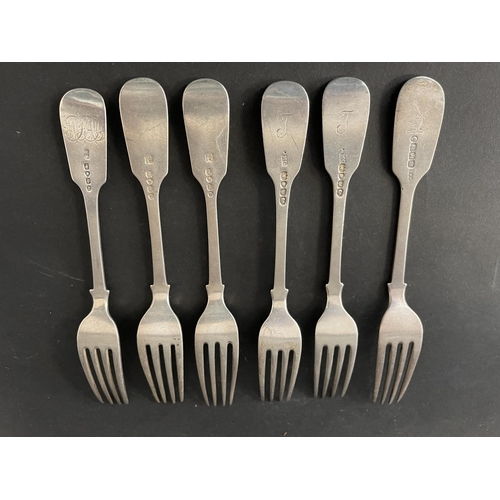 147 - Set of six antique Victorian hallmarked sterling silver forks, mostly London, various makers, approx... 