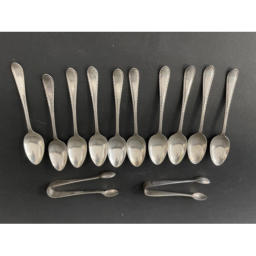149 - Set of 10 hallmarked sterling silver spoons & nips, Sheffield 1937-38 maker CB & S along with anothe... 