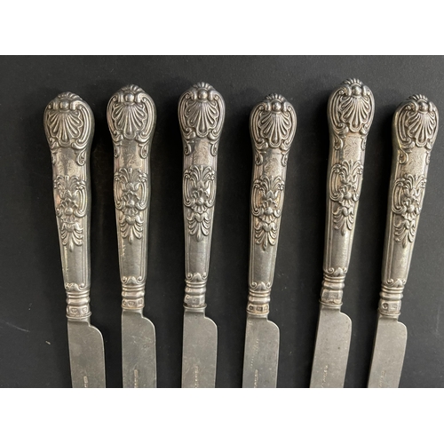150 - Set of six antique English sterling silver Queens pattern knives, marked for Sheffield 1854 by HA (6... 