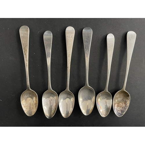 153 - Six antique English sterling silver Georgian tea spoons, various dates and makers, approx weight? (6... 